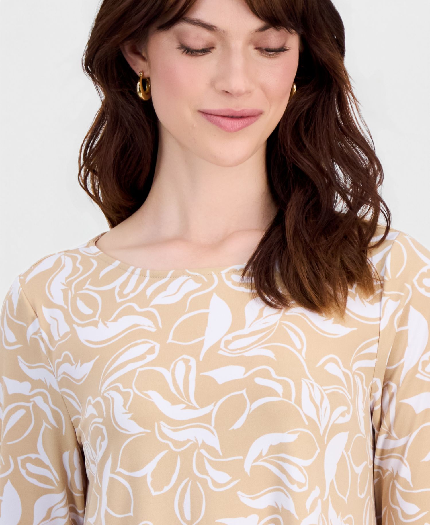 Women's Printed 3/4-Sleeve Swing Knit Top