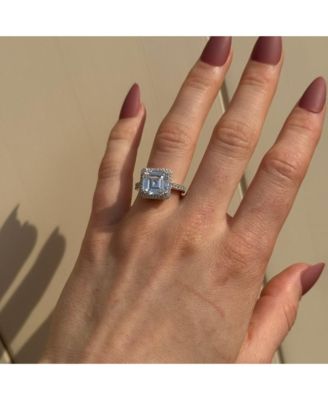 Suzy Levian Sterling Silver White Assher Cubic Zirconia Center Stone Ring