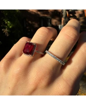 Suzy Levian Sterling Emerald-Cut Cubic Zirconia Halo Ring