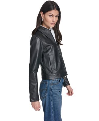 Women's Real Leather Laydown Collar Jacket