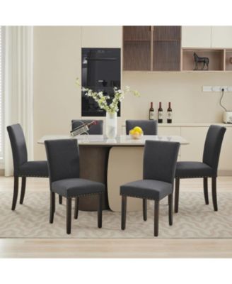 Dining Chairs Set of 6 Upholstered Persons Dinner Room Chair Sets Fabric Kitchen Chairs Solid Wood Legs and Padded Cushion