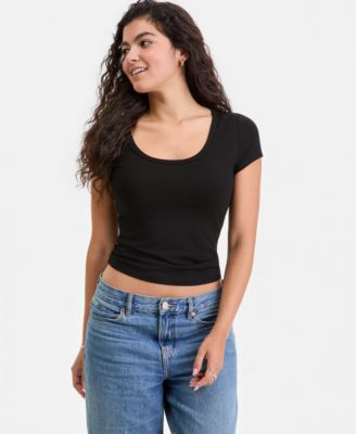 Juniors' Scoop-Neck Cap-Sleeve Top