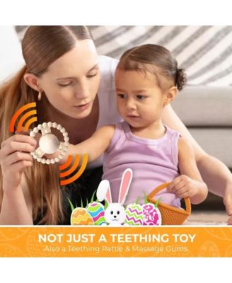 Toddler Easter Plush and Teether Playset, Includes Bunny, Carrot, Chicken, Rattle Egg & Basket, Perfect Sensory and Decorative Gift Newborns