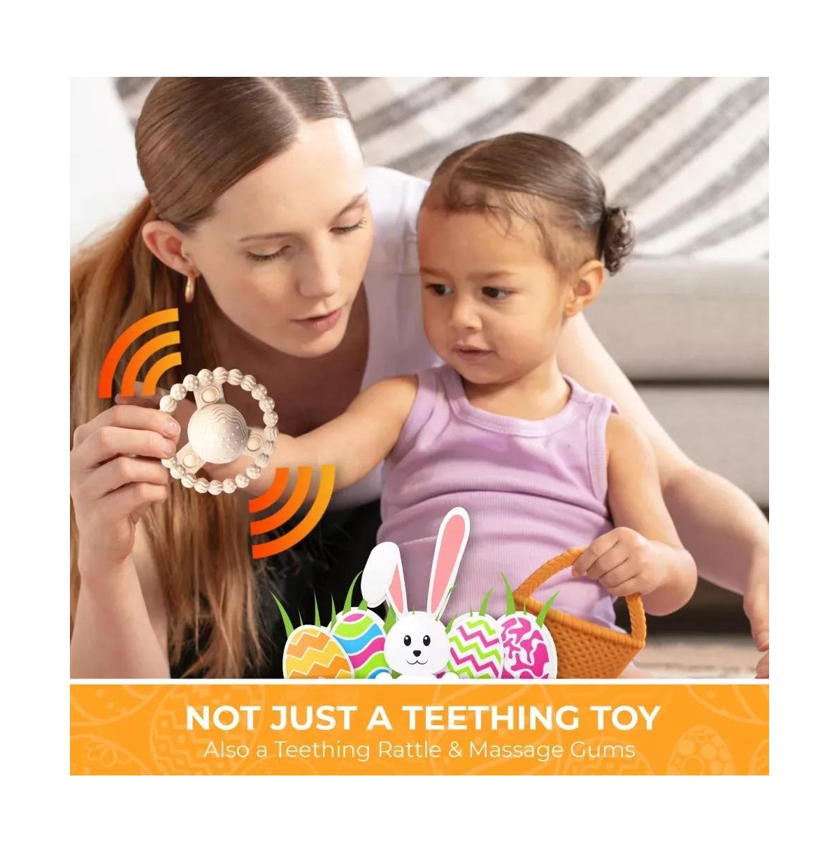 Sperric Toddler Easter Plush and Teether Playset, Includes Bunny, Carrot, Chicken, Rattle Egg & Basket, Perfect Sensory Decorative Gift Newborns