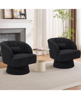 Modern Swivel Barrel Accent Chair,360 Teddy Fabric Upholstered Armchair with Striped Backrest and Plush Padding,Comfy Round Lounge Chair,2 PCS