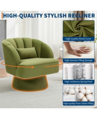 Modern Swivel Barrel Accent Chair,360 Degree Velvet Upholstered Armchair with Striped Backrest and Plush Padding,Comfy Round Lounge Chair