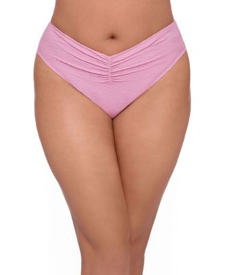 Women's Smoothing and Sculpting Basket Weave Cinch Front High Cut Bikini Swimsuit Bottoms