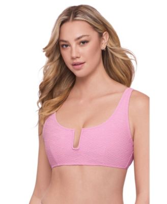 Women's Supportive Basket Weave Scoop Back Cutout U-Wire Bikini Swimsuit Top