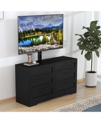 TV Stand with Mount and 6 Drawers Storage Fits 32/45/55/65/75/80 Inch TVs, Entertainment Center w/Height Adjustable Mount for Living Room