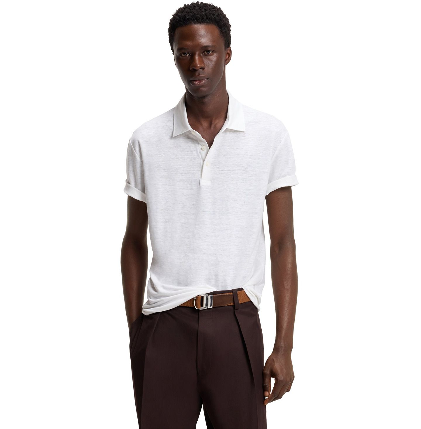 Мужское поло Hugo Boss Beckham x BOSS Linen Polo Shirt, цвет: Белый — фото 1