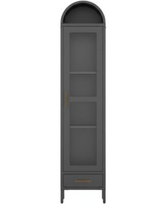 73 in Tall Narrow Arched Bookcase, Metal Arched Storage Cabinet with Glass Door & Drawer, Modern Pantry Cabinet for Living Room, Kitchen