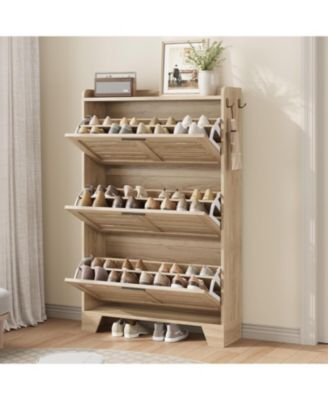Shoe Cabinet Storage for Entryway, Narrow Shoe Cabinet with Flip Drawers, Freestanding Hidden Slim Shoe Organizer Cabinet