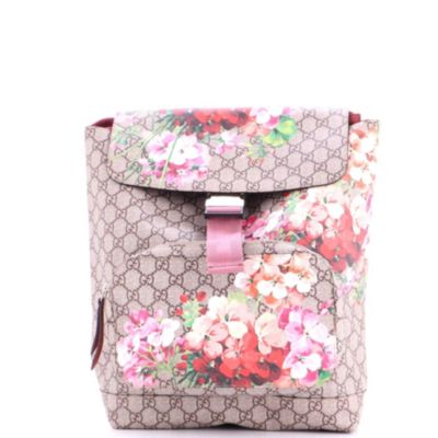 Small Buckle Backpack Blooms Print GG Coated Canvas