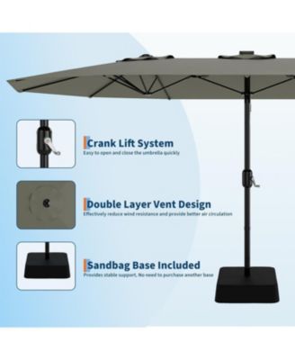 15 ft Rectangular Patio Umbrella with Base, Crank Handle, UV Protection, Large Outdoor Market Umbrella for Deck & Pool