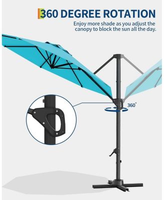 10 ft Cantilever Patio Umbrella with Base, 360 Rotation, Offset Market Sunshade, Outdoor Deck & Garden