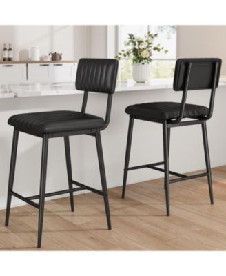 Bar Stools Set of 2,Tall Bar Chairs with Thick Cushion and Thickened Metal Legs,PU Leather Counter Height Barstools w/Backrest and Footrest