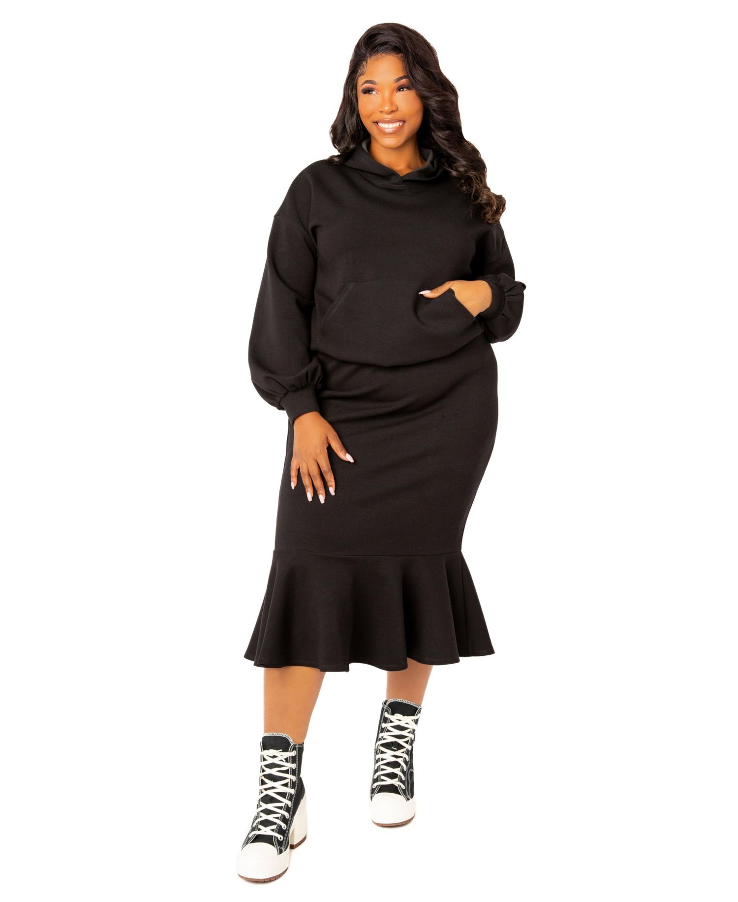 Plus Size Scuba Hoodie and Peplum Skirt Set