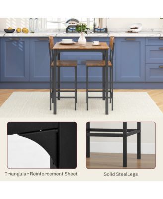 3 Piece Bar Table and Chairs Set for 2 with Steel Frame