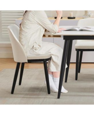 Modern Dining Chair Set of 4,Linen Upholstered Kitchen Chair with Curved Back,Sold Wood Legs,Accent Chair for Kitchen,Dining Room