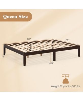 82" Queen Size Wood Bed Frame with Wooden Slats Support and Rubber Wood Legs-Espresso