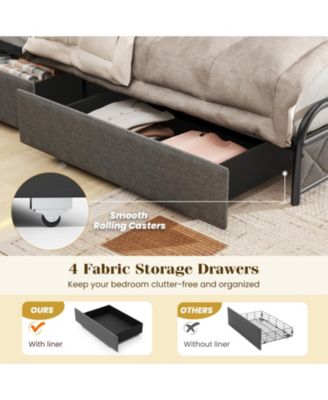 Bed Frame with LED Lights and Charging Station