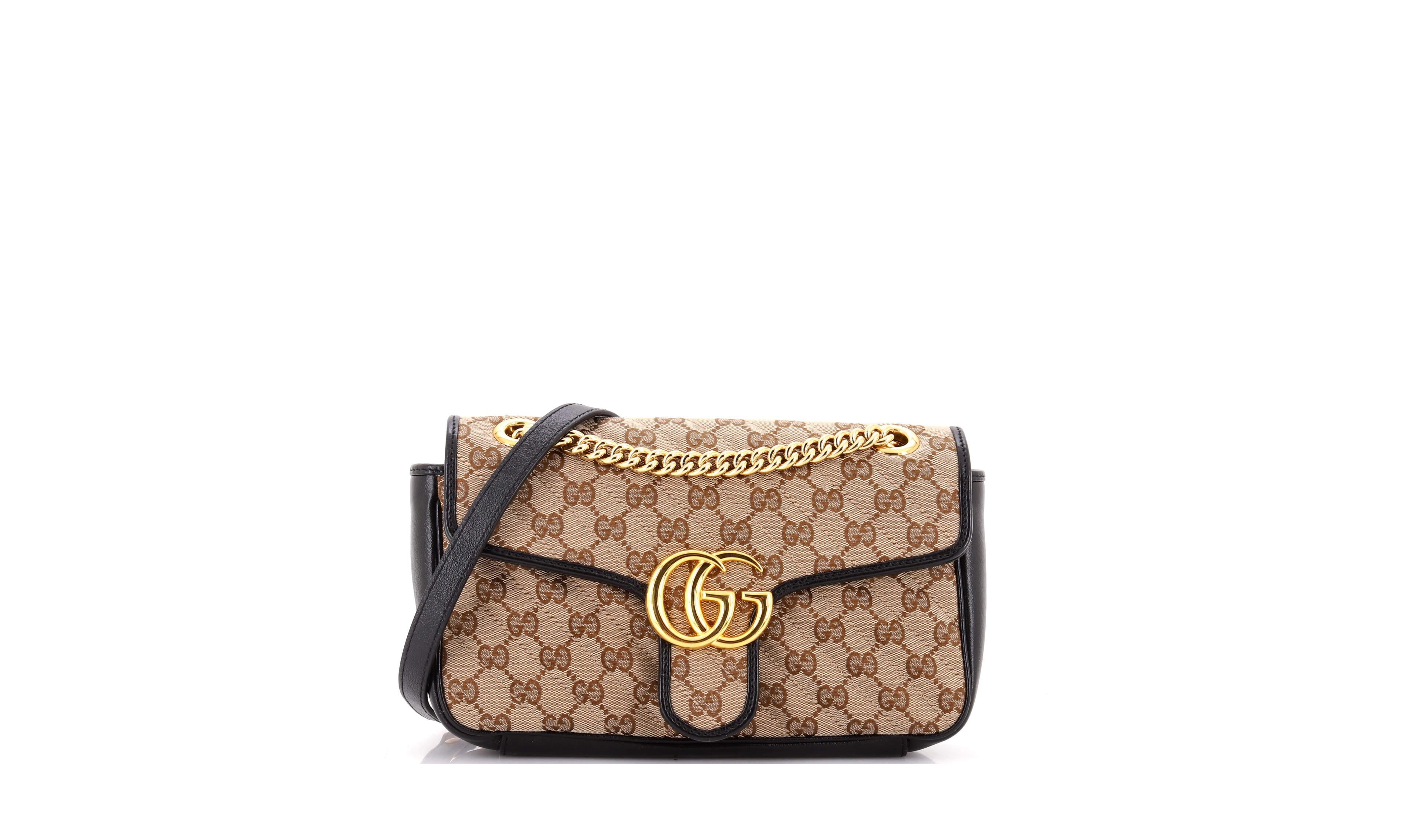 Pre-Owned Gucci Small Gg Marmont Flap Bag Diagonal Quilted Gg Canvas with Leather