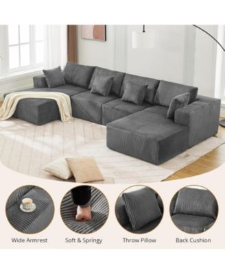137" Cloud Boneless Sectional Sofa, U-Shaped Modular Couch with Chaise, Corduroy, No Assembly