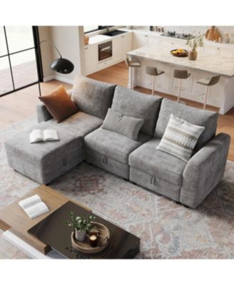 108" Sectional Sofa, L-Shaped Cloud Couch with Storage and Ottoman, 4-Seat Chenille Sofa