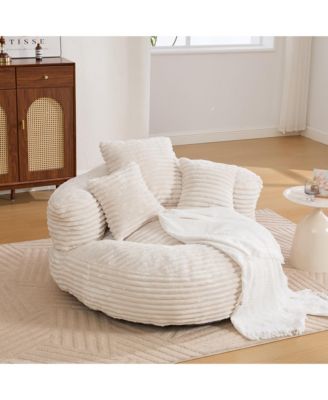 Bean Bag Chair, Oversized Fireside Chair, Corduroy Lazy Sofa Chair with Memory Foam Filler, 3 Pillows and Armrest for Living Room