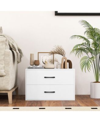 2-Drawer Stackable Horizontal Storage Cabinet Dresser Chest with Handles