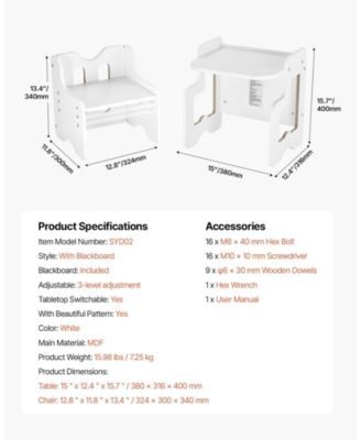 Montessori Weaning Table and Chair Set 3 in 1 with Chalkboard and Adjustable Height