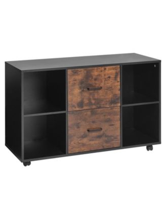 2 Drawer Mobile File Cabinet with Open Shelves and Lockable Wheels