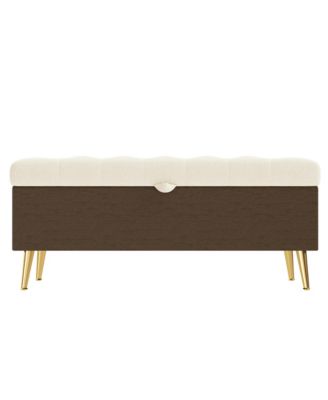 Modern Storage Ottoman Bench - Tufted Cushion, Gold Legs, Hidden Compartment for Living Room and Bedroom