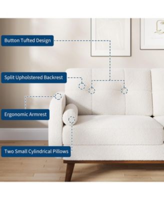 65" Mid-Century Loveseat Sofa, Boucle Upholstered 2-Seater Couch for Small Spaces