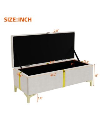 Upholstered Storage Ottoman, Modern Storage Bench with Metal Legs and Golden Striping for Living Room, Bedroom