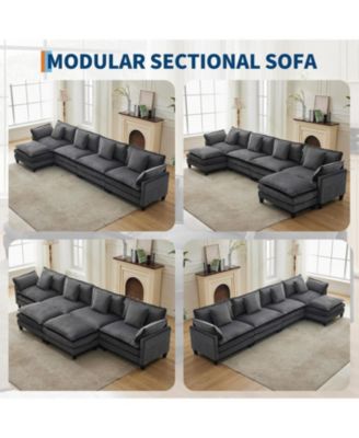 146.5" Modular Sectional Sofa, U-Shaped Couch with 2 Ottomans, Corduroy Cloud Sofa