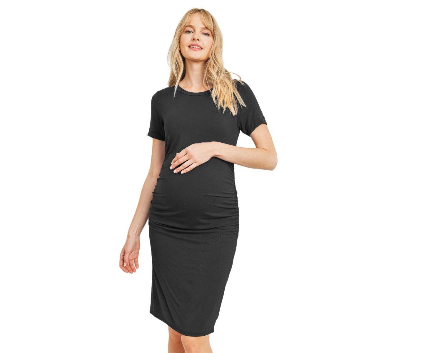 Women's Casual Short Sleeve Crewneck Side Ruched T-Shirt Dress