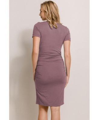 Maternity Casual Short Sleeve Crewneck Side Ruched T-Shirt Dress