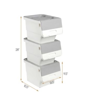 3 Pieces Storage Bins on Wheels Stackable Plastic Boxes with Stay-Open Lid.