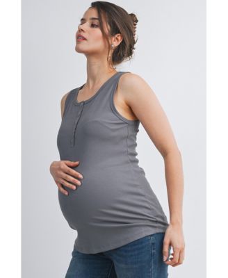 Maternity Ribbed Henley Tank Top Fitted Nursing Friendly