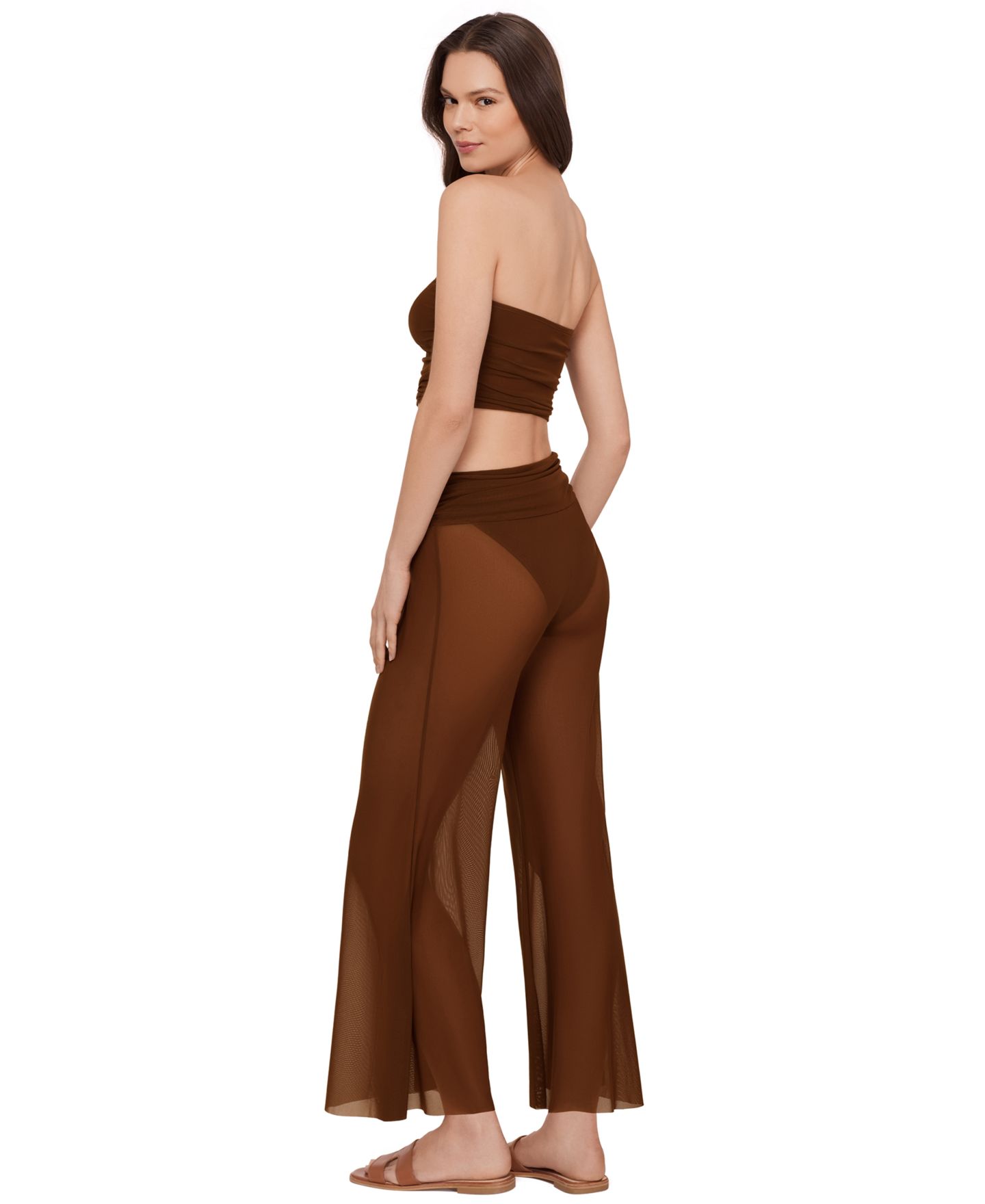 Женские брюки Steve Madden Mesh Wide-Leg Swim Cover-Up, цвет: Тёмно-коричневый — фото 3