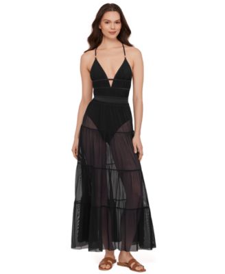 Women's Mesh Tiered Maxi Swim Cover-Up Skirt