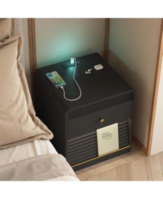 Nightstand with Charging Station, Smart Nightstand with LED Light, Bedside Tables with Storage Cabinet for Bedroom