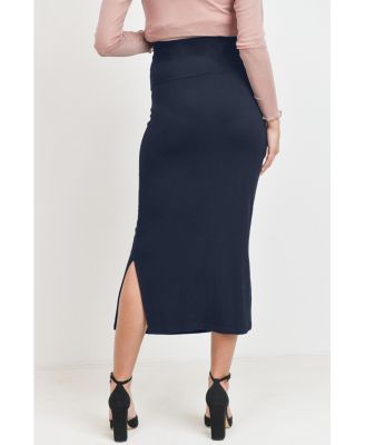 Maternity High-Rise Pencil Midi Skirt with Side Slits