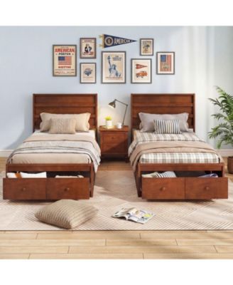 Twin Size Bed Frame w/Storage Drawers Headboard Wooden SlatandEnclosed Base