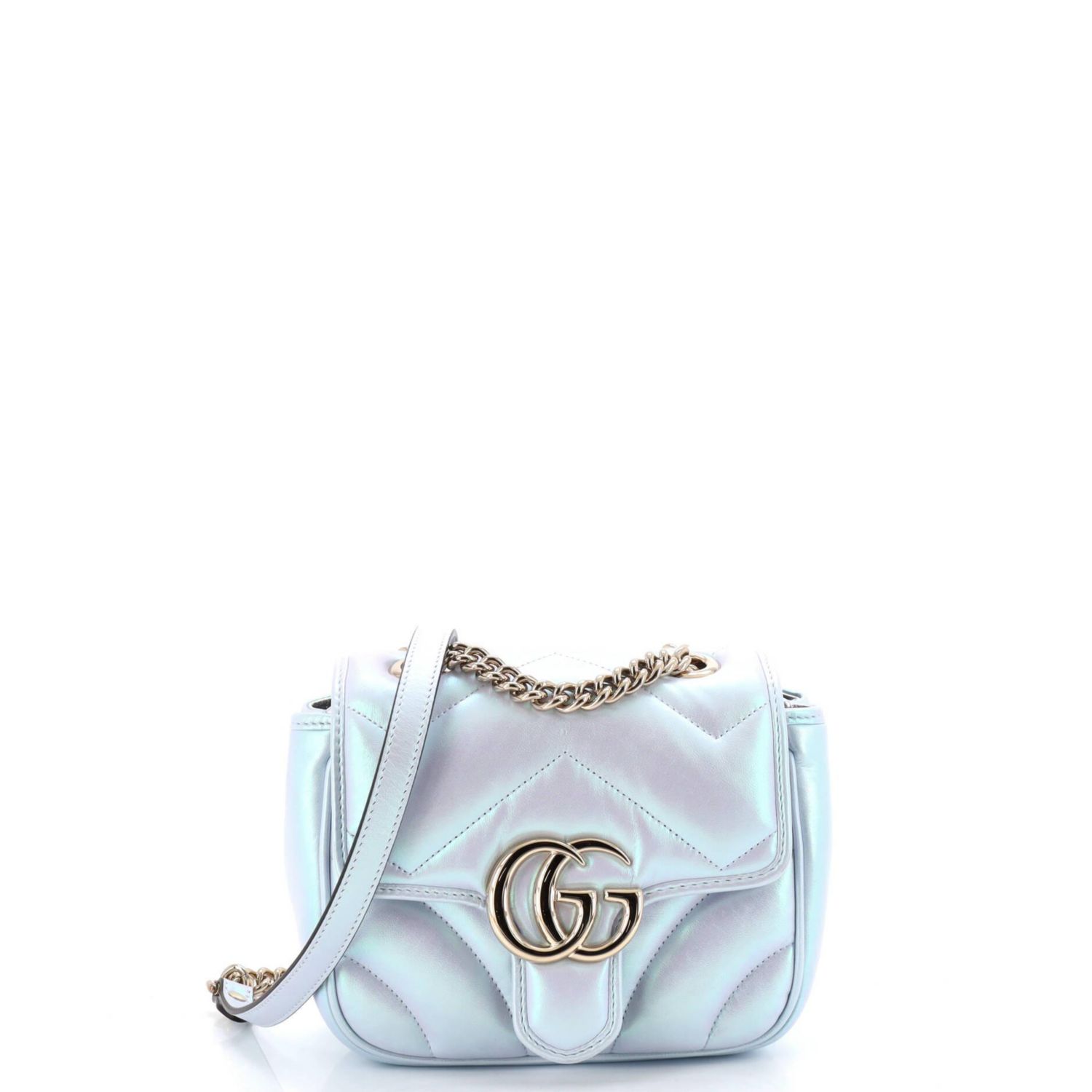 Mini GG Marmont Square Flap Bag Chevron Iridescent Leather