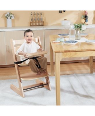 Toddler Wooden High Chair for Babies and Toddlers Adjustable Convertible Feeding Chair with Tray