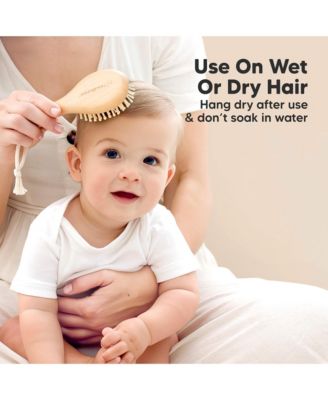 Baby Hair Brush and Comb Set Petite, Oval Wooden Baby Brush Set for Newborns, Infant, Toddler Grooming Kit