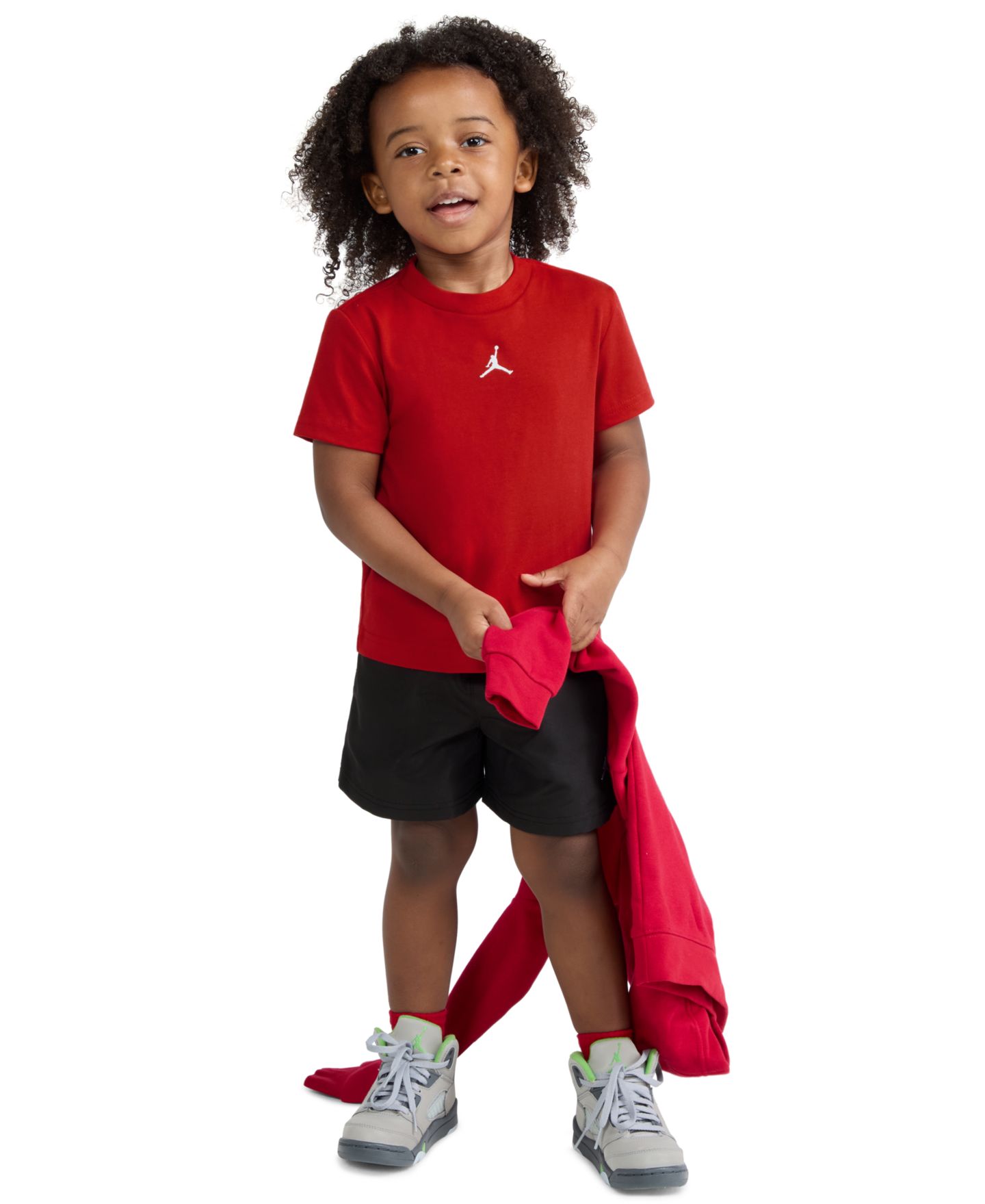 Macy's Jordan Boys' Toddler 2T-4T Dri-FIT Crewneck T-Shirt and Mesh Shorts, 2-Piece Set, цвет: Чёрный / Красный — фото 3