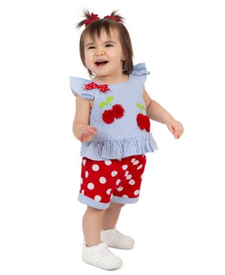 Baby Girls' Flutter Sleeve Top and Elastic Waistband Shorts, 2-Piece Set